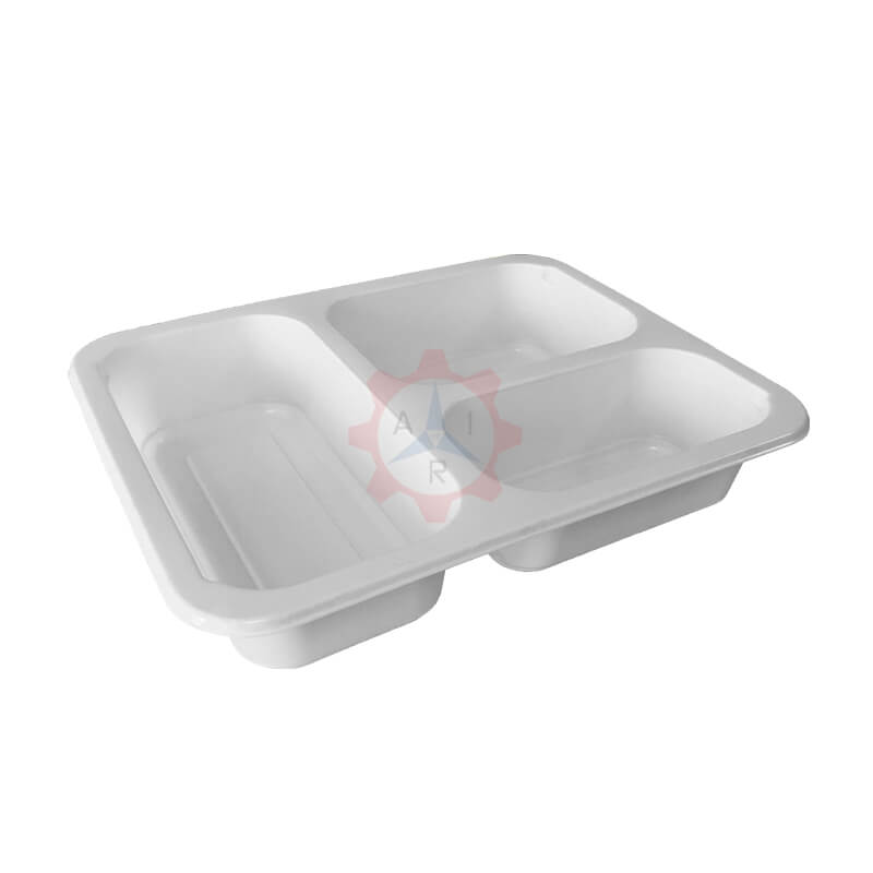 Hazır Yemek Kabı 3 Bölmeli Beyaz 227×178 mm. H:42